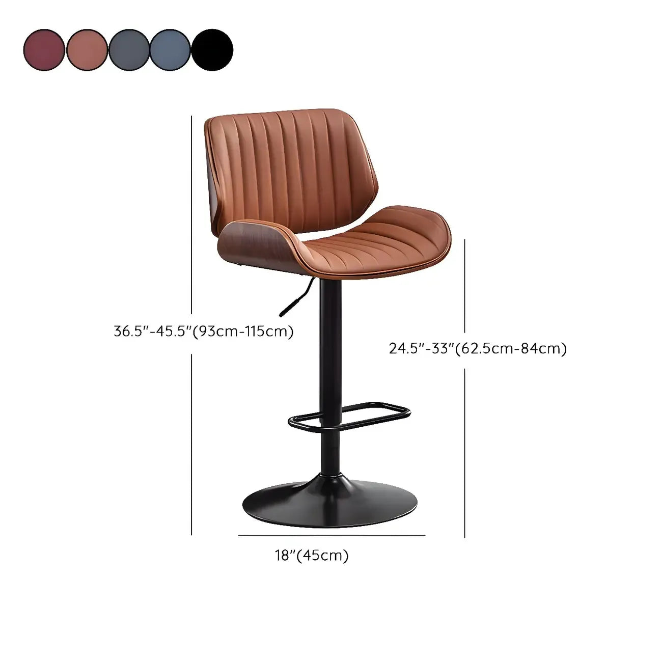Tabouret de bar pivotant et réglable en bois et cuir rouge élégant