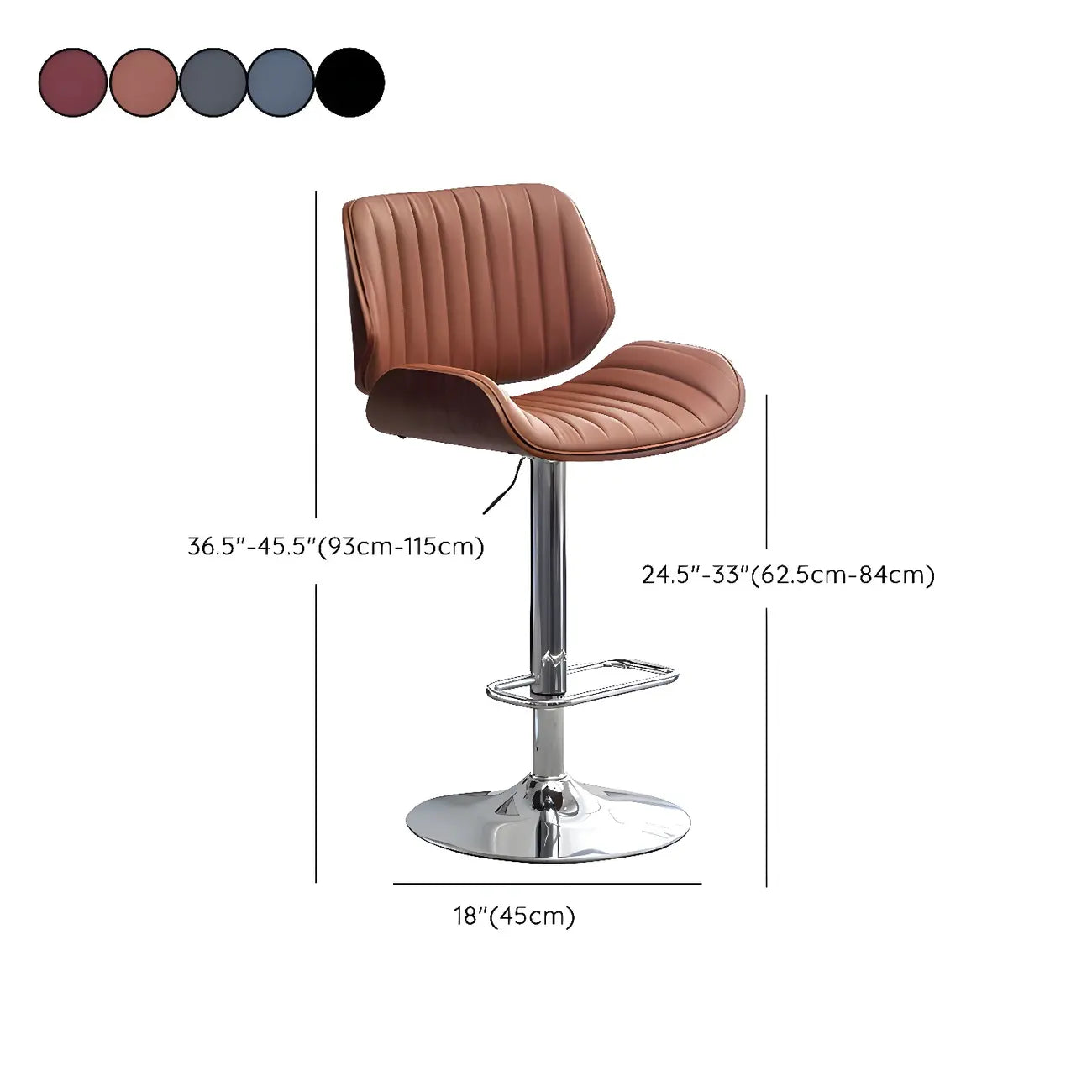 Tabouret de bar pivotant et réglable en bois et cuir rouge élégant