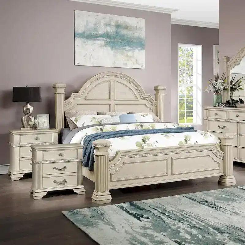Ensemble de chambre à coucher Stroh traditionnel en bois, 3 pièces, avec lit à baldaquin et port USB, par Furniture of America