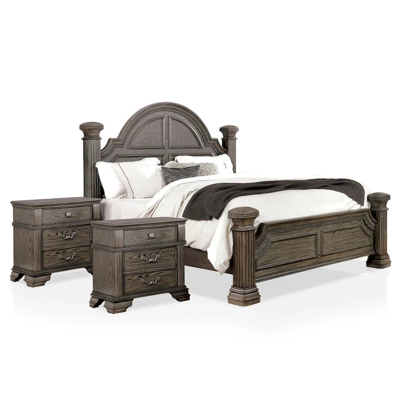Ensemble de chambre à coucher Stroh traditionnel en bois, 3 pièces, avec lit à baldaquin et port USB, par Furniture of America