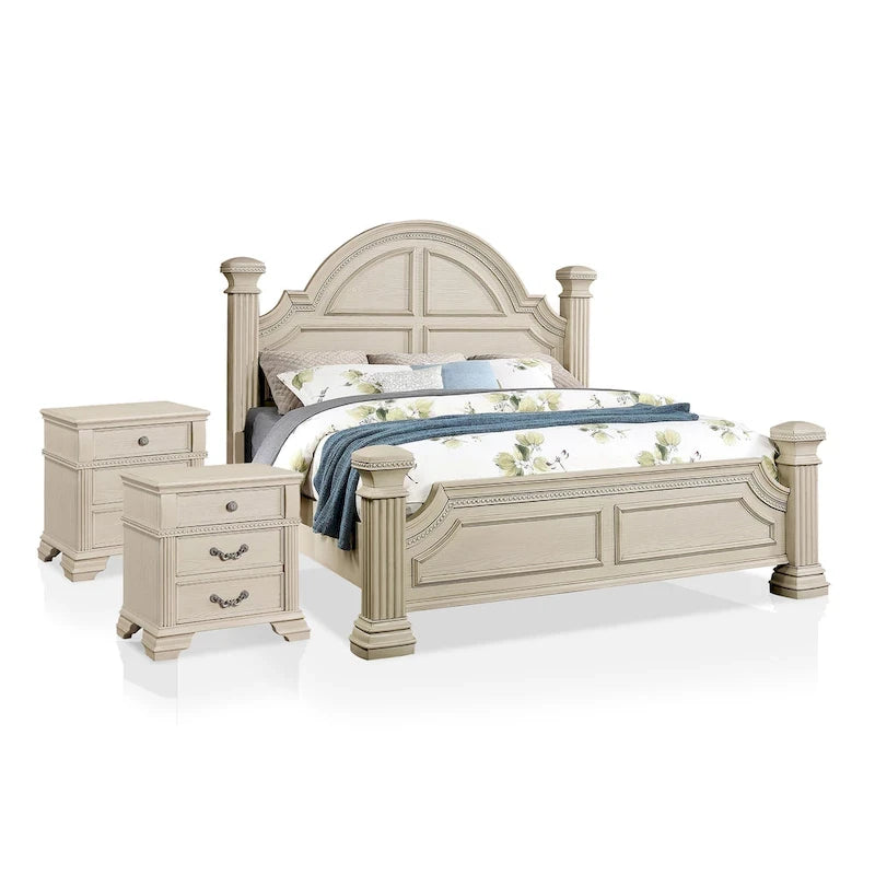 Ensemble de chambre à coucher Stroh traditionnel en bois, 3 pièces, avec lit à baldaquin et port USB, par Furniture of America