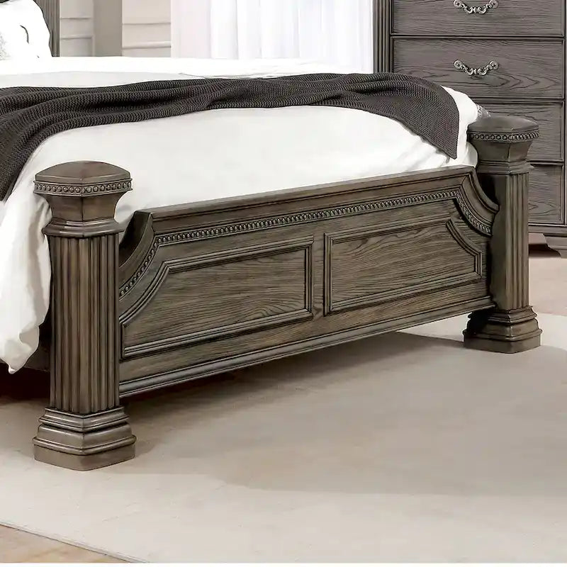 Ensemble de chambre à coucher Stroh traditionnel en bois, 3 pièces, avec lit à baldaquin et port USB, par Furniture of America