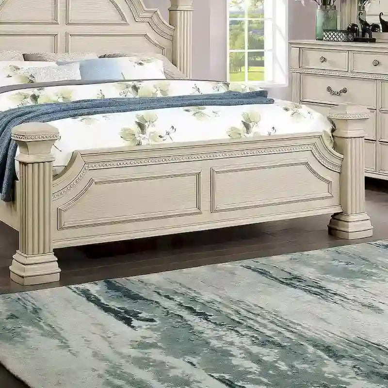 Ensemble de chambre à coucher Stroh traditionnel en bois, 3 pièces, avec lit à baldaquin et port USB, par Furniture of America