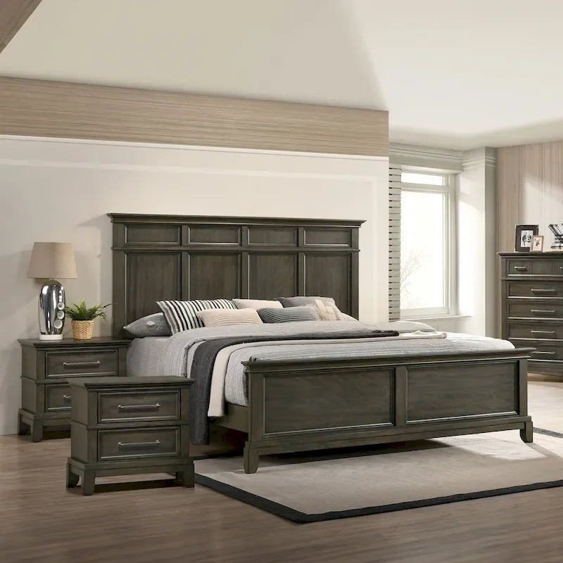 Ensemble de chambre à coucher 3 pièces à panneaux gris traditionnel Evva de Furniture of America