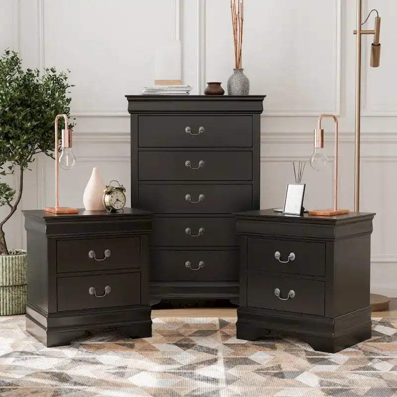 Ensemble de table de chevet et commode 3 pièces en bois massif Devi de Furniture of America