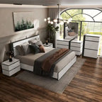 Ensemble de chambre à coucher Conjira moderne en bois blanc, 6 pièces, avec plateforme de rangement et ports USB, par Furniture of America