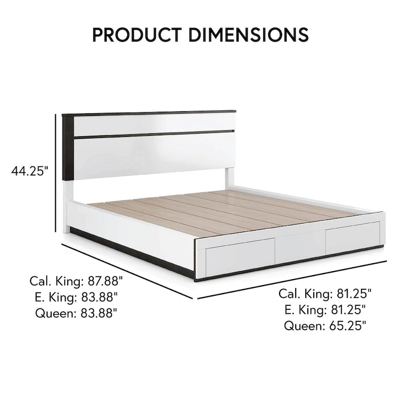 Ensemble de chambre à coucher Conjira moderne en bois blanc, 6 pièces, avec plateforme de rangement et ports USB, par Furniture of America
