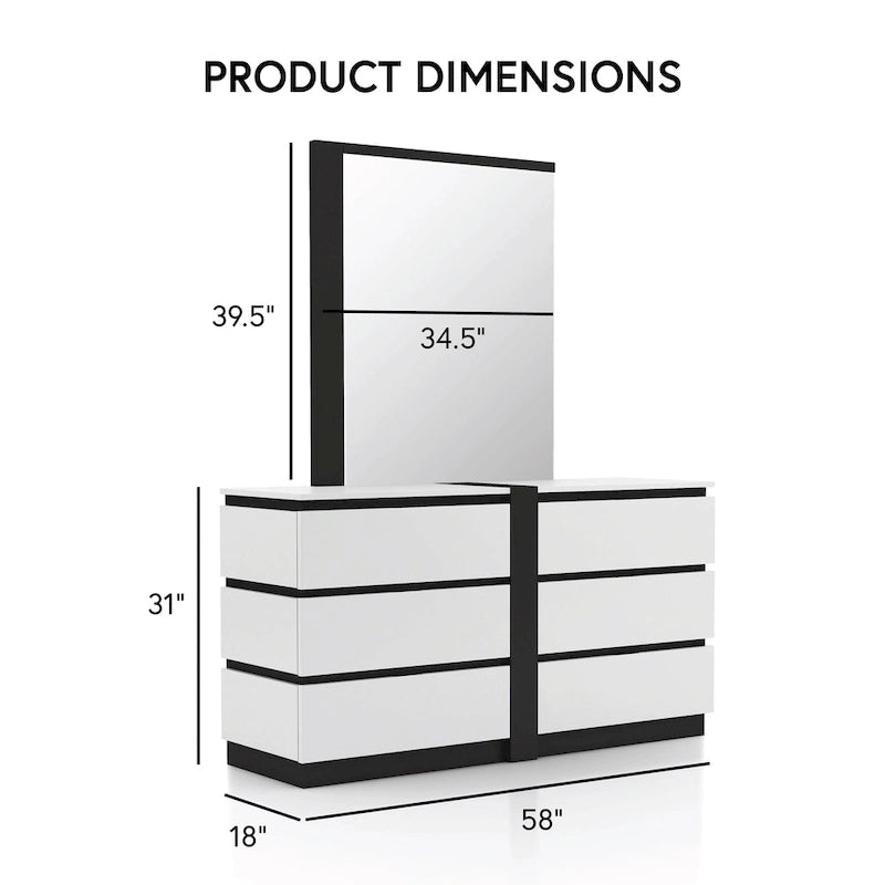 Ensemble de chambre à coucher Conjira moderne en bois blanc, 6 pièces, avec plateforme de rangement et ports USB, par Furniture of America