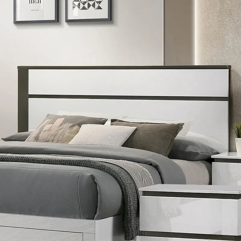 Ensemble de chambre à coucher Conjira moderne en bois blanc, 6 pièces, avec plateforme de rangement et ports USB, par Furniture of America