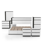 Ensemble de chambre à coucher Conjira moderne en bois blanc, 6 pièces, avec plateforme de rangement et ports USB, par Furniture of America