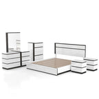 Ensemble de chambre à coucher Conjira moderne en bois blanc, 6 pièces, avec plateforme de rangement et ports USB, par Furniture of America