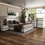 Ensemble de chambre à coucher Conjira moderne en bois blanc, 6 pièces, avec plateforme de rangement et ports USB, par Furniture of America