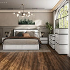 Ensemble de chambre à coucher Conjira moderne en bois blanc, 6 pièces, avec plateforme de rangement et ports USB, par Furniture of America