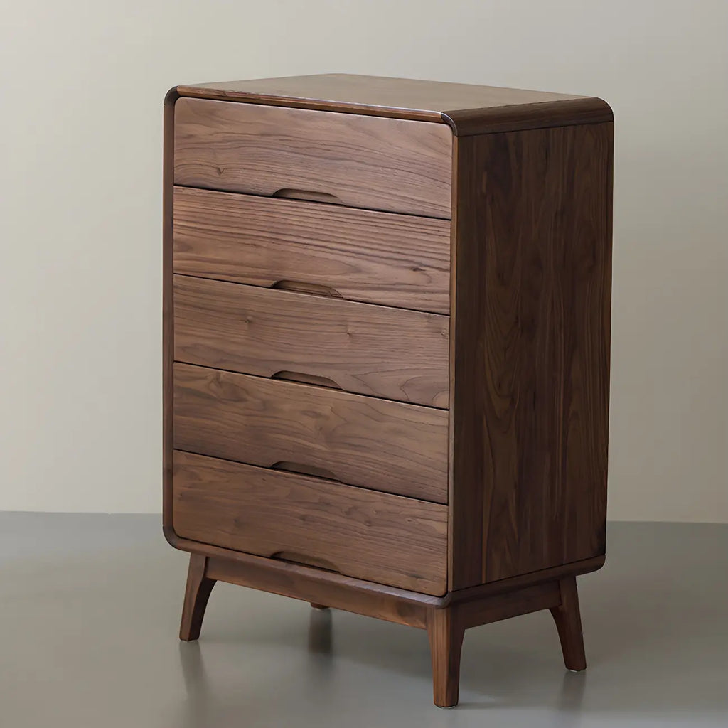 Commodes et coffres vintage en bois massif noyer foncé pour chambre à coucher