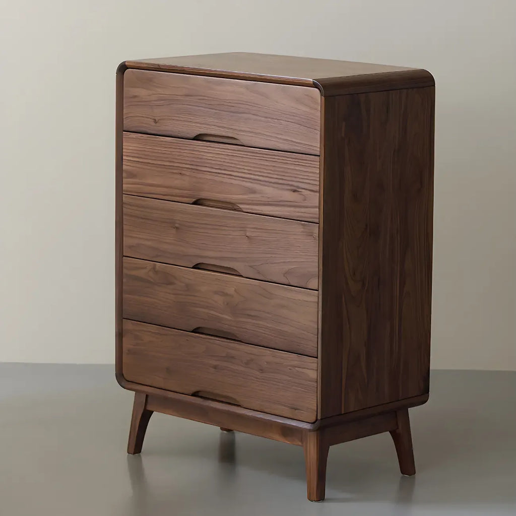 Commodes et coffres vintage en bois massif noyer foncé pour chambre à coucher