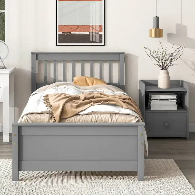 Letto singolo con testiera e pediera con comodino
