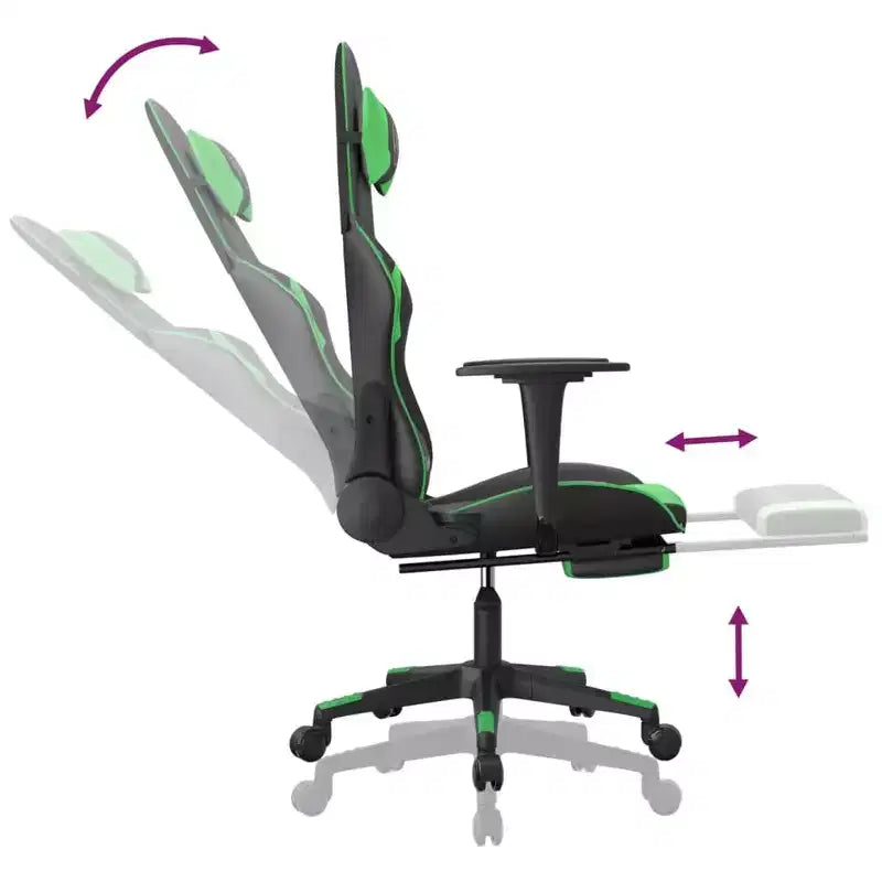 vidaXL Sedia da gaming massaggiante con poggiapiedi, nera e verde, in similpelle