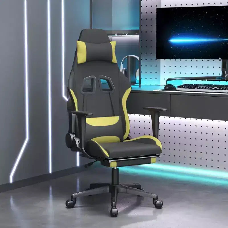 vidaXL Sedia da gaming massaggiante con poggiapiedi, nera e verde chiaro, in tessuto