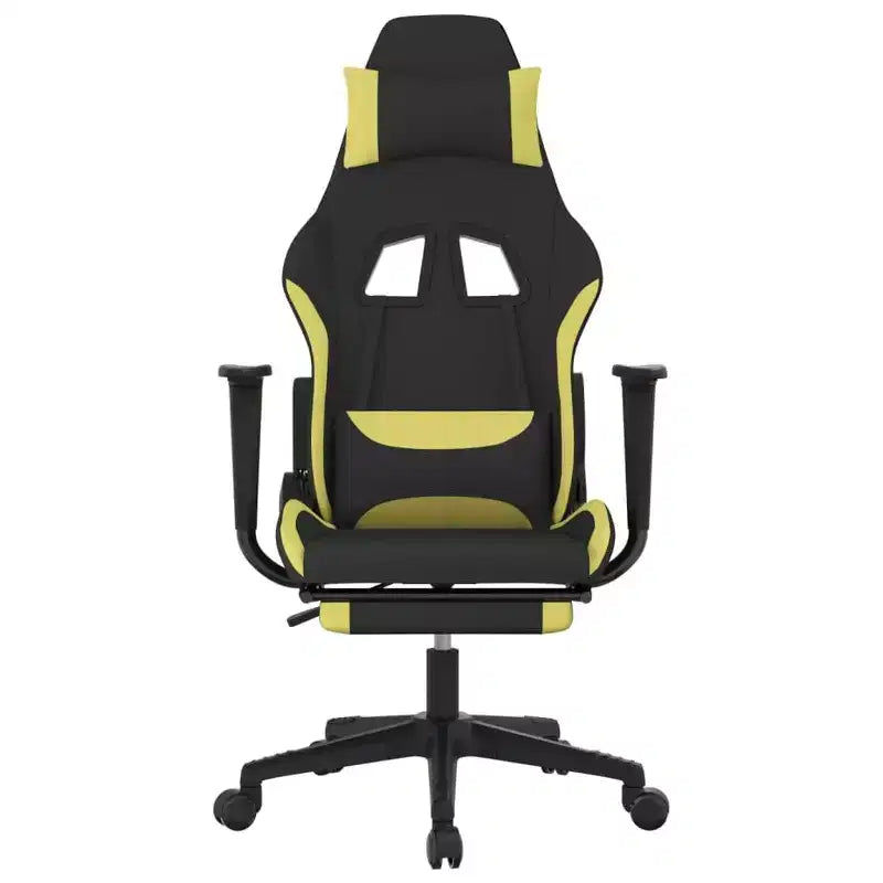vidaXL Sedia da gaming massaggiante con poggiapiedi, nera e verde chiaro, in tessuto