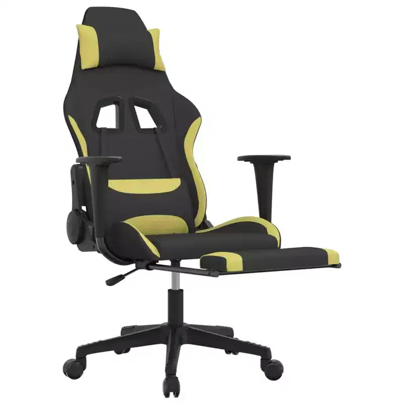 vidaXL Sedia da gaming massaggiante con poggiapiedi, nera e verde chiaro, in tessuto