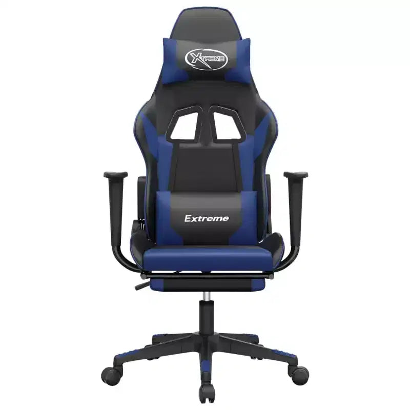 vidaXL Chaise de jeu avec repose-pieds, noir et bleu, similicuir