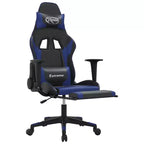vidaXL Chaise de jeu avec repose-pieds, noir et bleu, similicuir