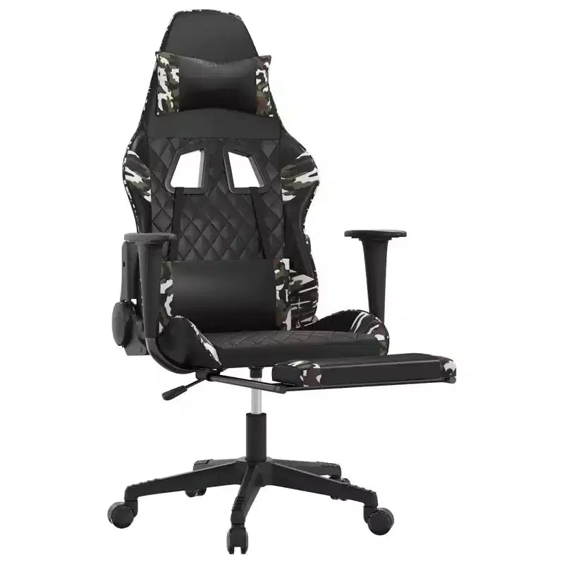 vidaXL Sedia da Gaming con Poggiapiedi, Nera e Mimetica, in Similpelle