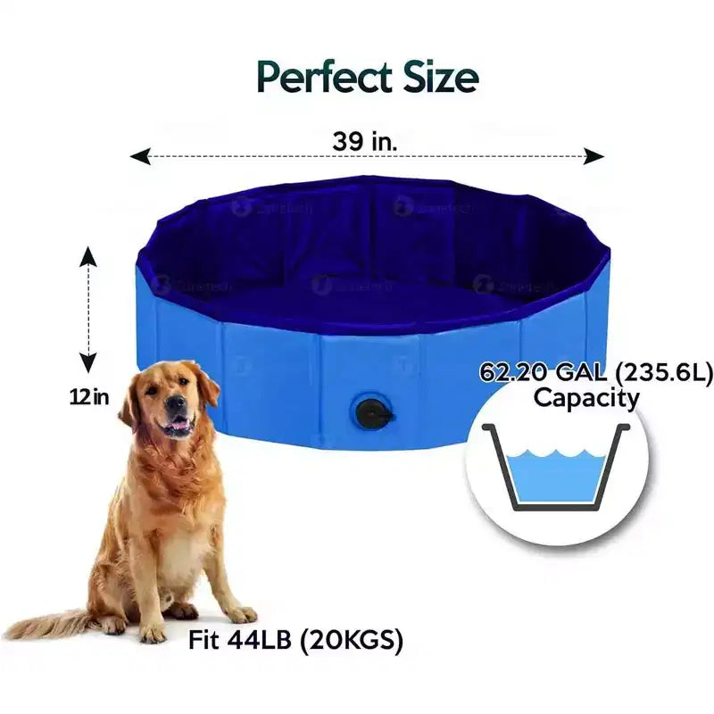 Piscine pliable Zone Tech pour animaux de compagnie 38 pouces, bleue, avec vidange, facile à ranger, baignoire étanche pour intérieur et extérieur, idéale pour les enfants et les animaux de compagnie