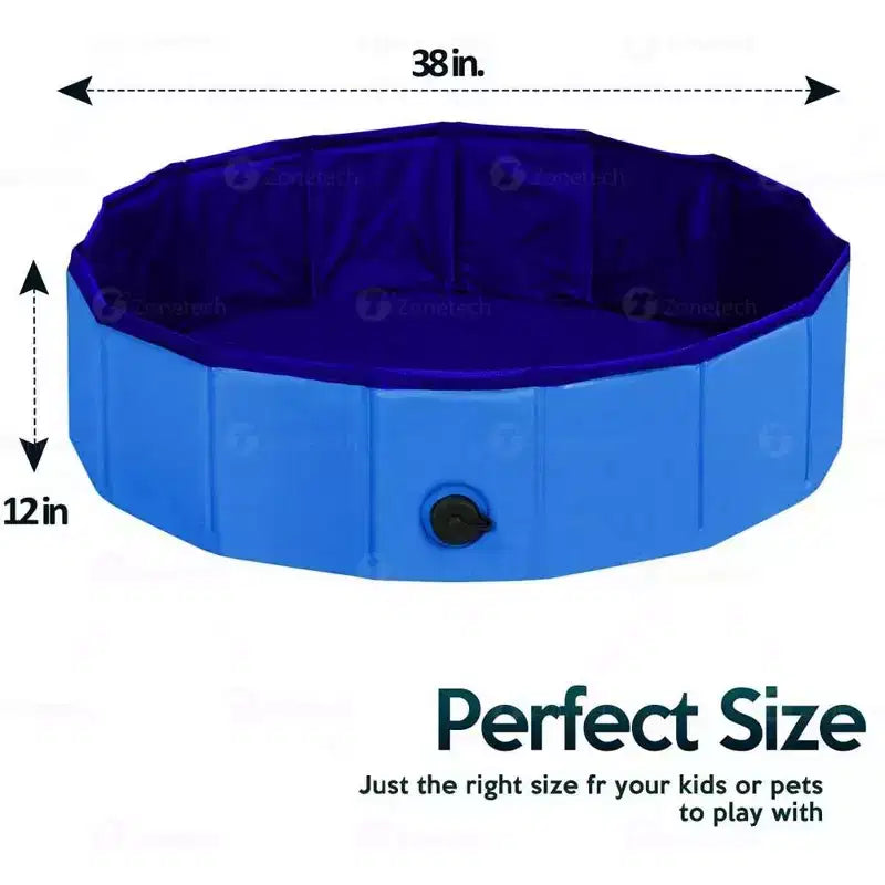 Piscine pliable Zone Tech pour animaux de compagnie 38 pouces, bleue, avec vidange, facile à ranger, baignoire étanche pour intérieur et extérieur, idéale pour les enfants et les animaux de compagnie