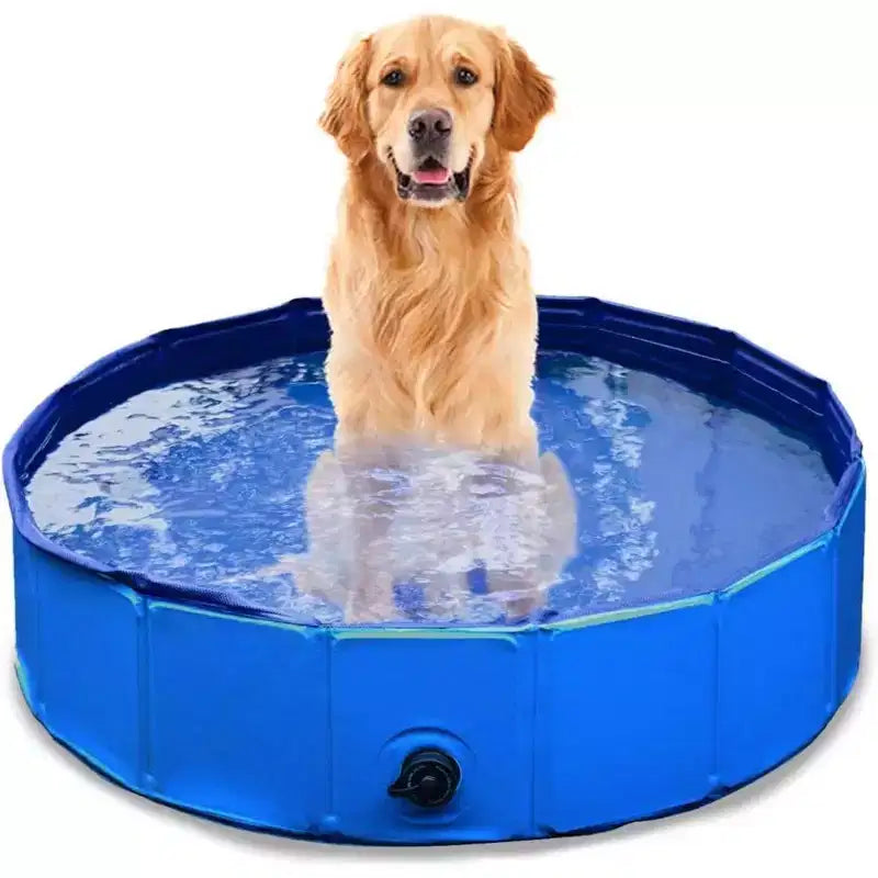 Zone Tech Foldable Pet Swimming Pool 38 Inch Blue Pet Pool With Drain Easy to Store Leakproof Tub for Indoor & Outdoor Great for Both Kids and Pets