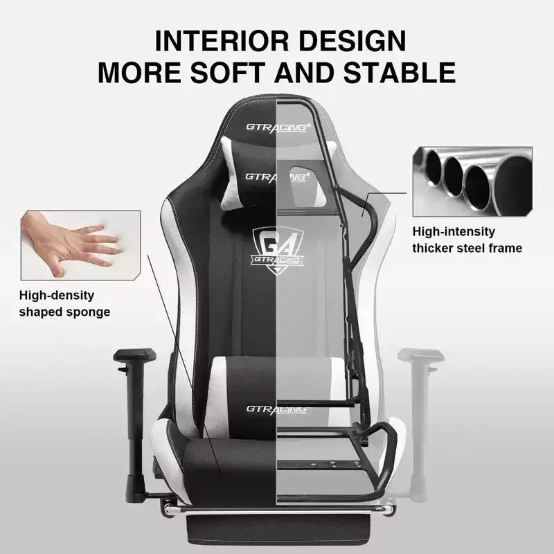 Chaise de bureau inclinable GTRACING en tissu, avec repose-pieds et hauteur réglables