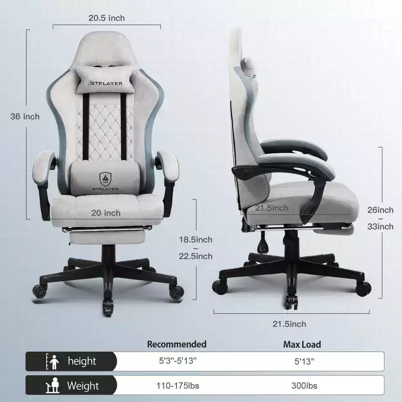 GTPLAYER Sedia da Gaming Sedia da Ufficio in Tessuto con Braccioli a Collegamento Sedia Ergonomica da Computer