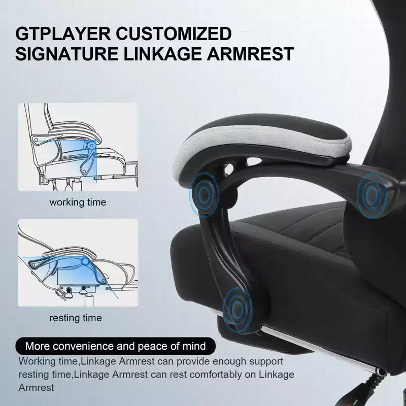 GTPLAYER Sedia da Gaming Sedia da Ufficio in Tessuto con Braccioli a Collegamento Sedia Ergonomica da Computer