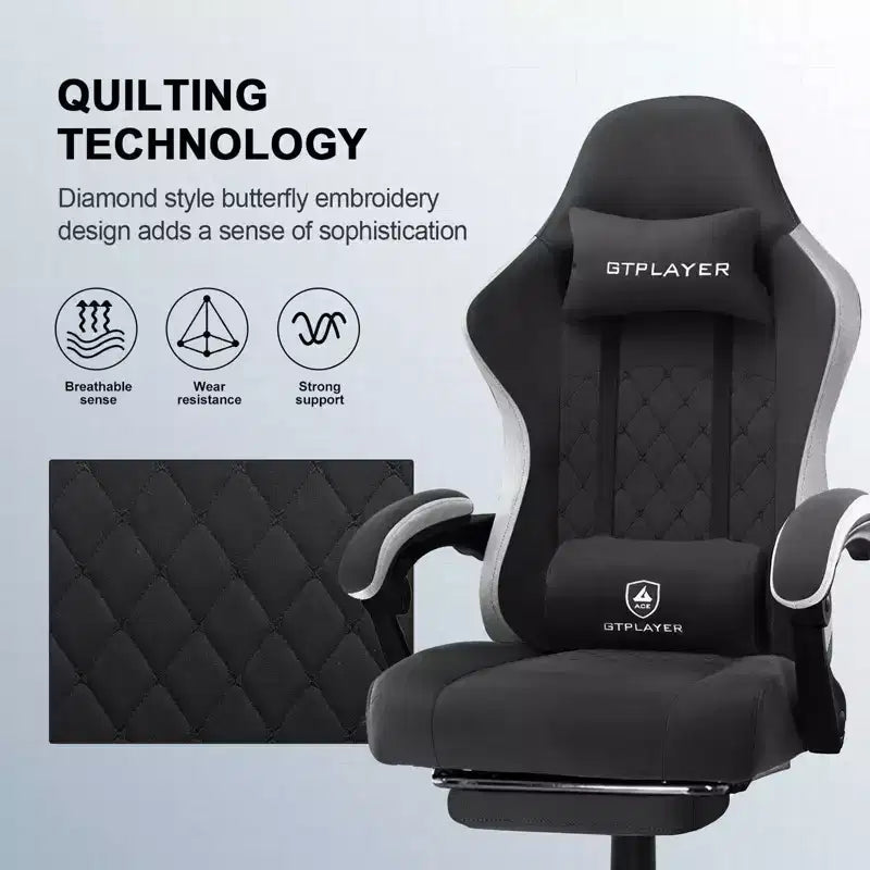 GTPLAYER Sedia da Gaming Sedia da Ufficio in Tessuto con Braccioli a Collegamento Sedia Ergonomica da Computer