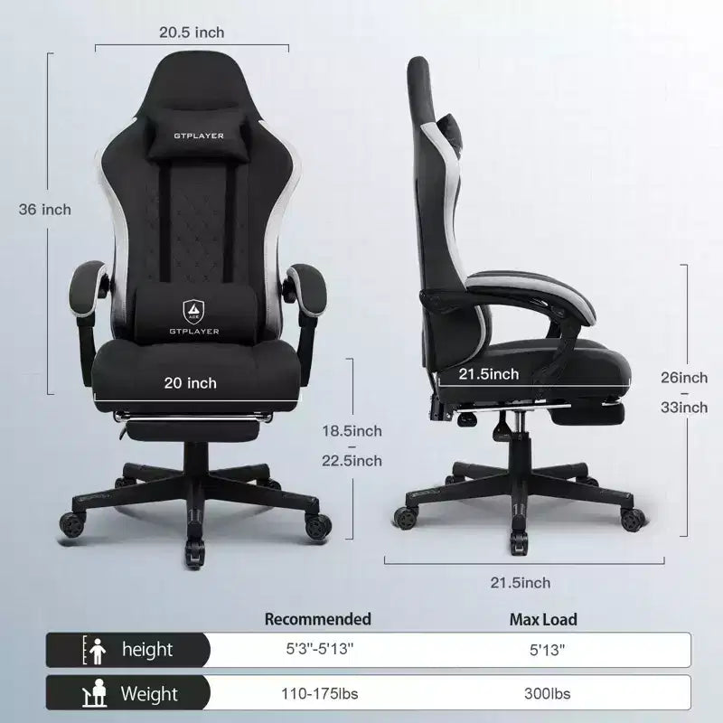 GTPLAYER Sedia da Gaming Sedia da Ufficio in Tessuto con Braccioli a Collegamento Sedia Ergonomica da Computer