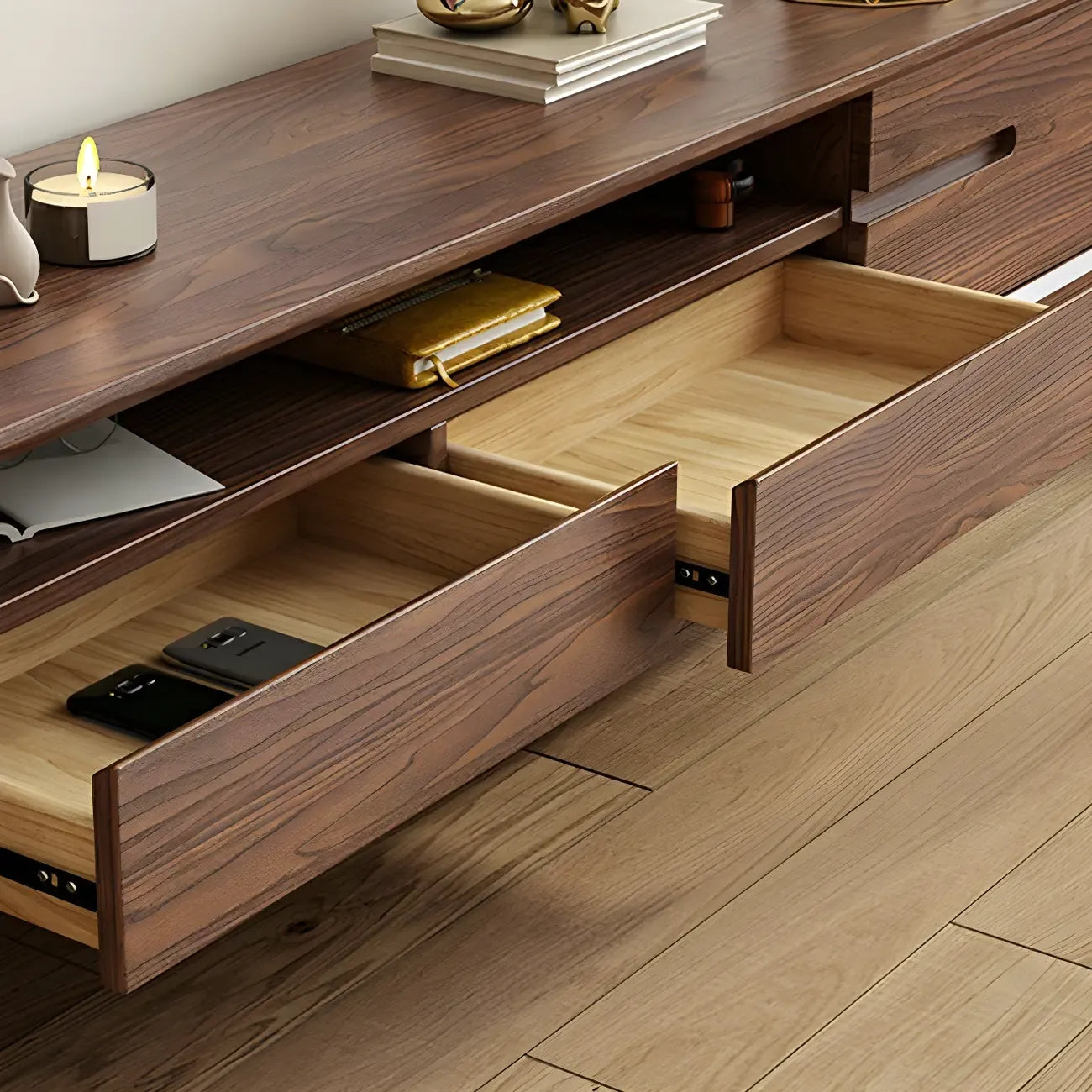 Mobile TV con ripiano regolabile in legno marrone 55" con vano a giorno