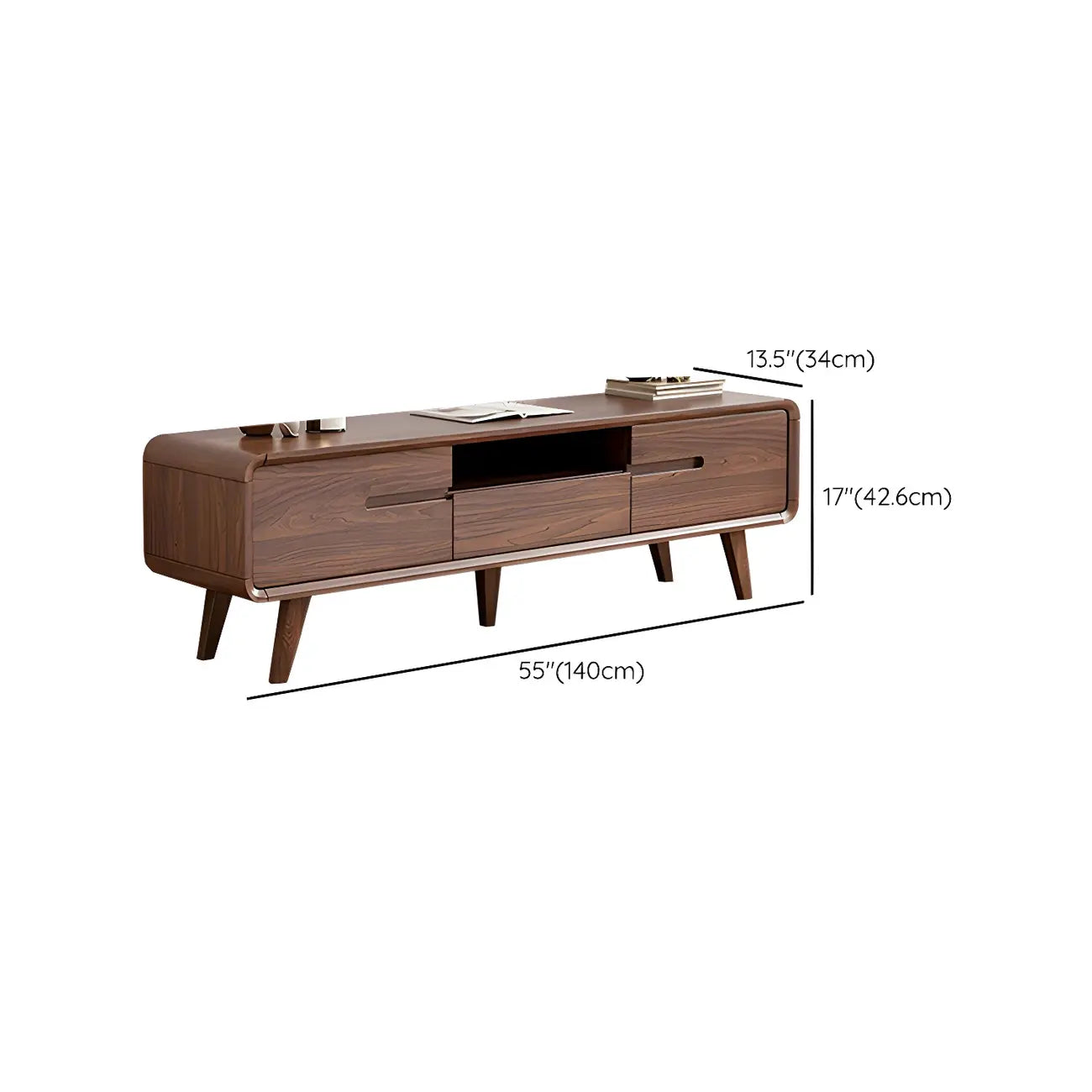 Mobile TV con ripiano regolabile in legno marrone 55" con vano a giorno