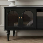 Mobile TV con ripiano aperto in vetro e legno nero moderno - 79