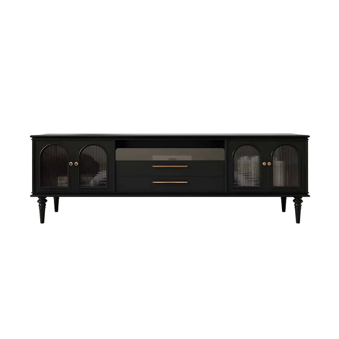 Mobile TV con ripiano aperto in vetro e legno nero moderno - 79