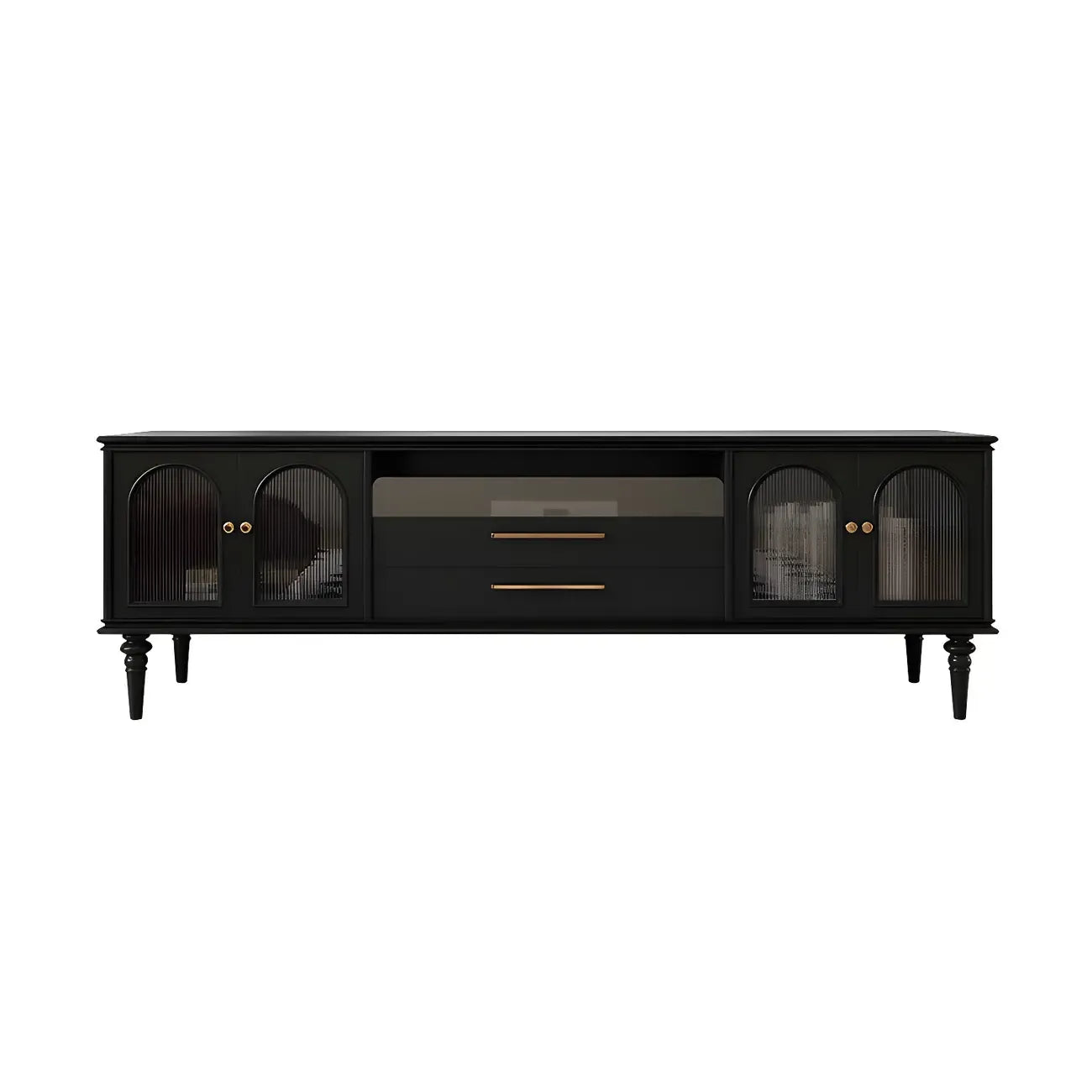 Mobile TV con ripiano aperto in vetro e legno nero moderno - 79