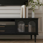 Mobile TV con ripiano aperto in vetro e legno nero moderno - 79