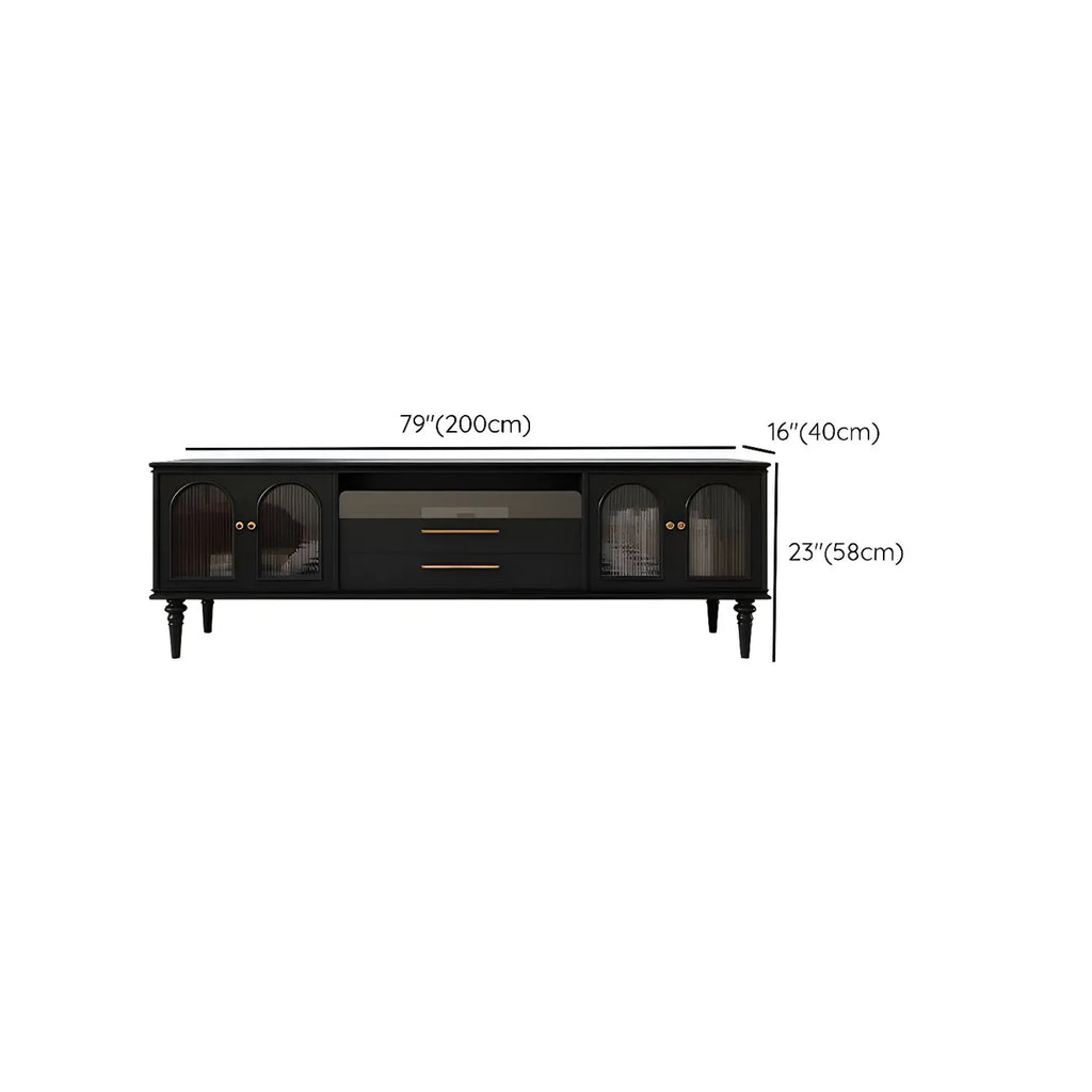 Mobile TV con ripiano aperto in vetro e legno nero moderno - 79