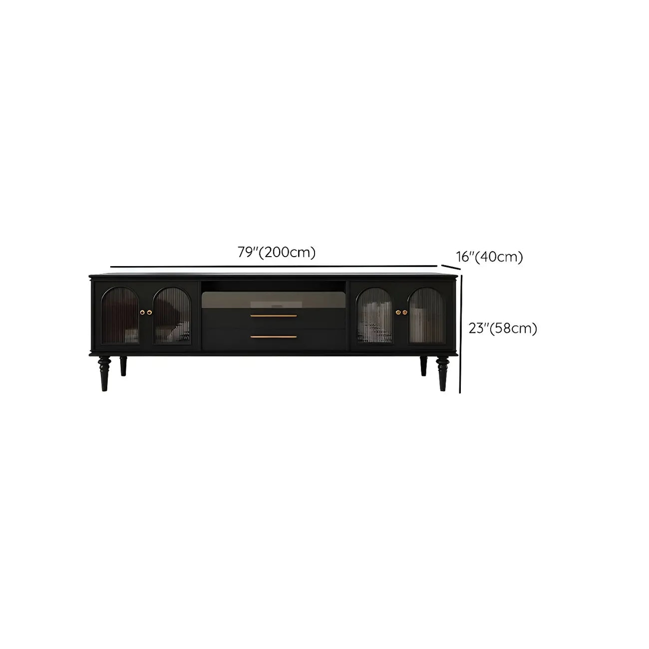 Mobile TV con ripiano aperto in vetro e legno nero moderno - 79