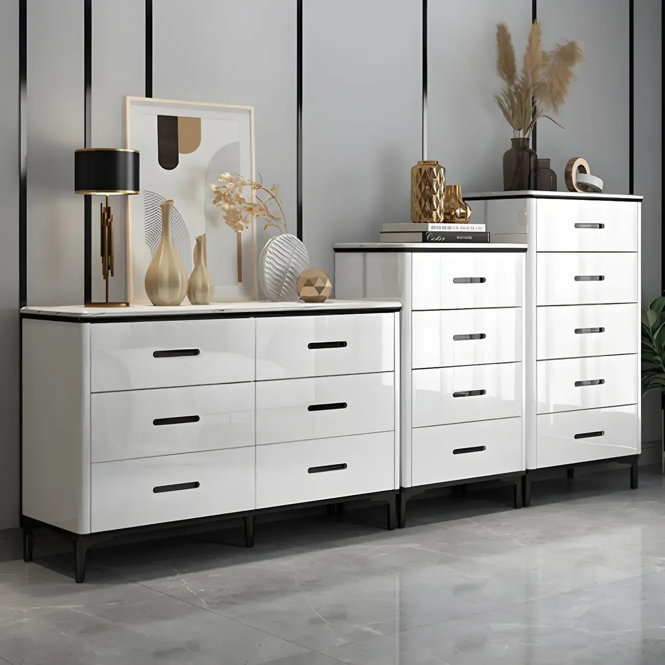 Commode horizontale élégante en bois blanc