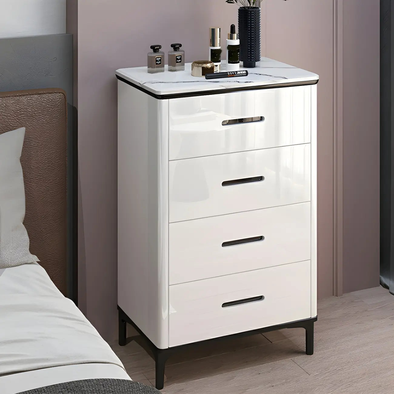 Commode horizontale élégante en bois blanc