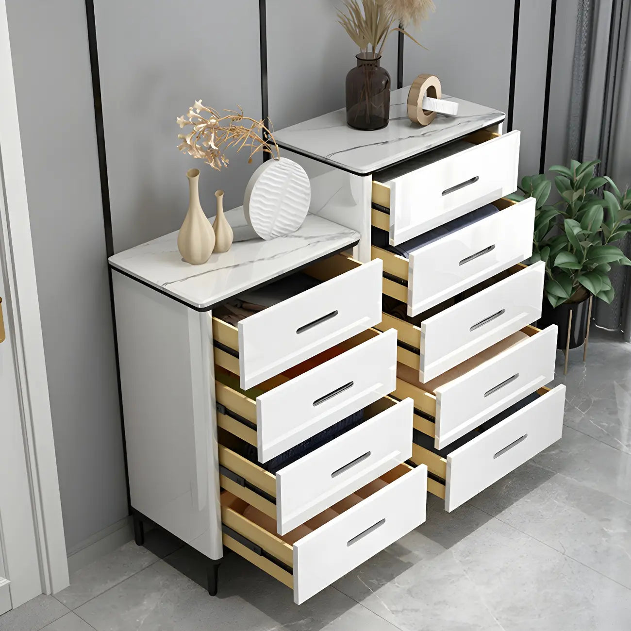 Commode horizontale élégante en bois blanc