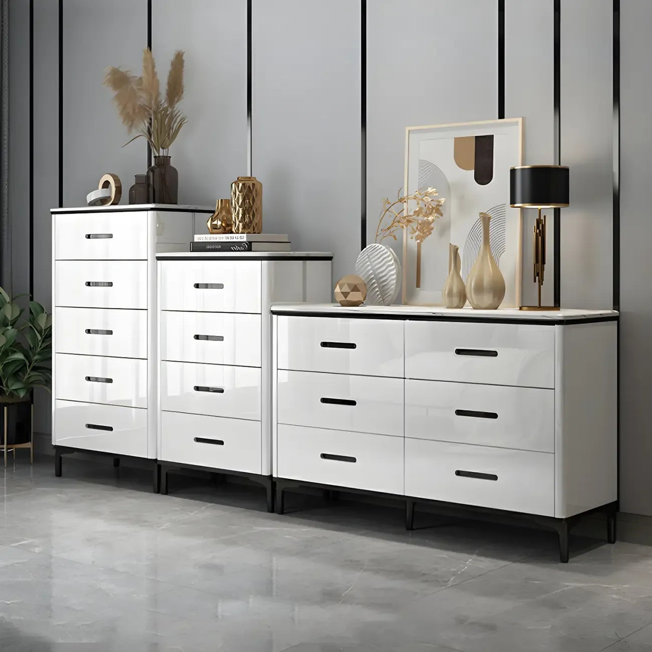 Commode horizontale élégante en bois blanc
