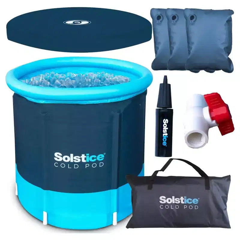 Solstice Cold Pod Indoor Outdoor Plunge Ice Bath Tub, 84.5 Gal Capacity Tank with 3 Reusable Ice Bags, Multi-Layered Insulation and Lid for Athletes