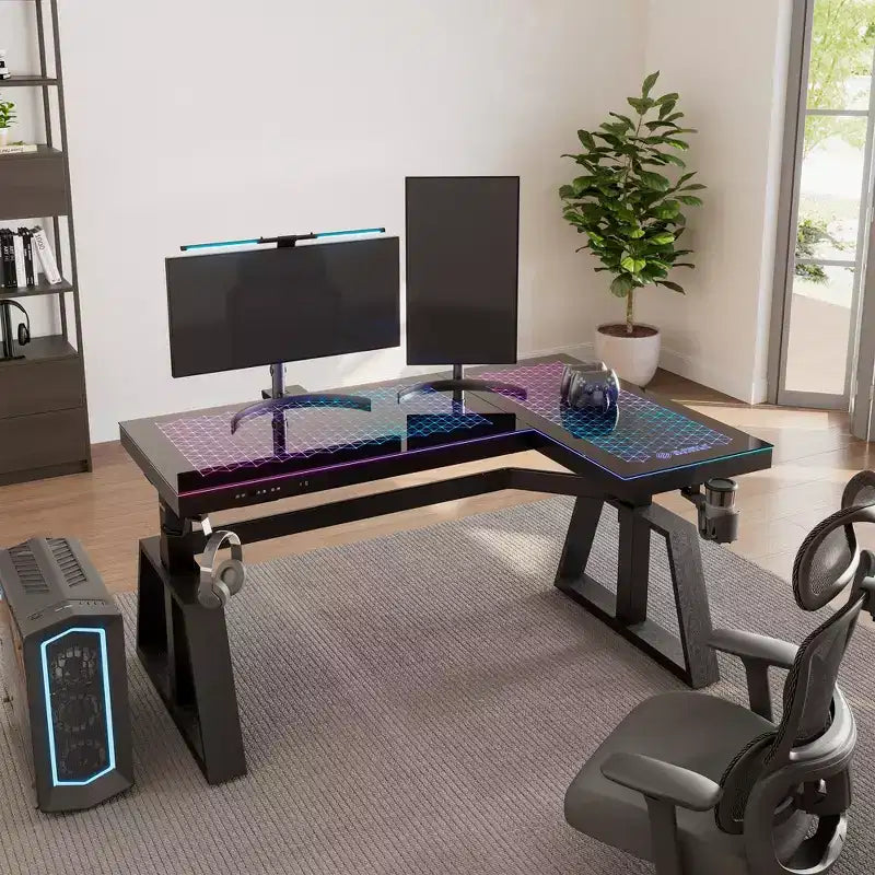 EUREKA ERGONOMIC GTG-L60 Pro, bureau de jeu assis-debout avec plateau en verre 60x23