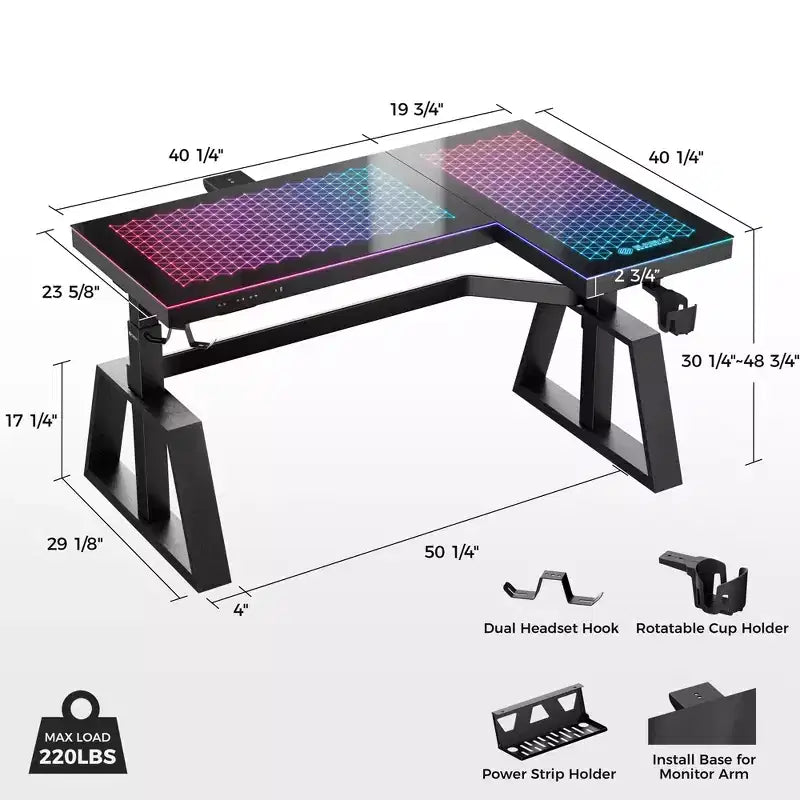 EUREKA ERGONOMIC GTG-L60 Pro, bureau de jeu assis-debout avec plateau en verre 60x23